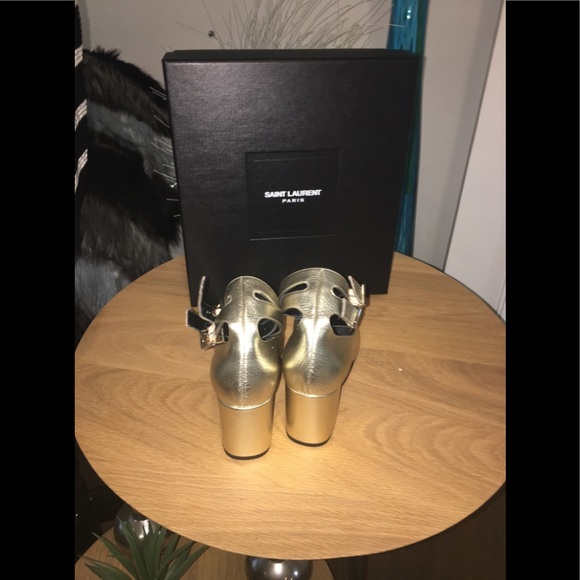 New Saint Laurent Babies Gold Dual Ankle Sandals - Picture 3 of 8